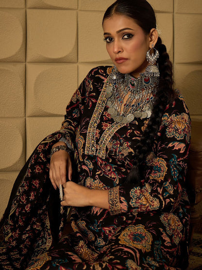 Dhiyona IE Floral Printed Sequinned Pure Cotton Kurta With Trousers & Dupatta