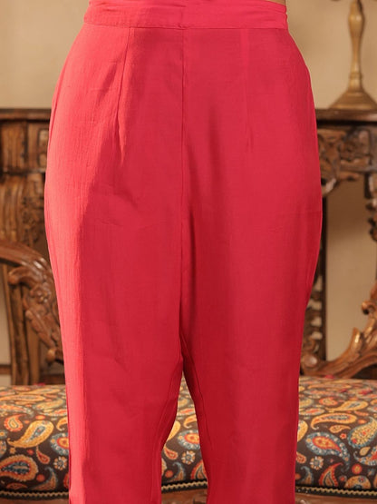 Floral Embroidered Notch Neck Panelled A-Line Kurta & Trousers With Dupatta