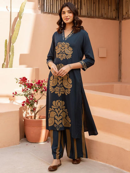 Dhiyona IS Women's Women Ethnic Motifs Printed Regular Kurta with Trousers