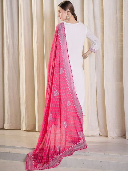 Women Ethnic Motifs Embroidered Regular Thread Work Pure Cotton Kurta with Trousers & With Dupatta