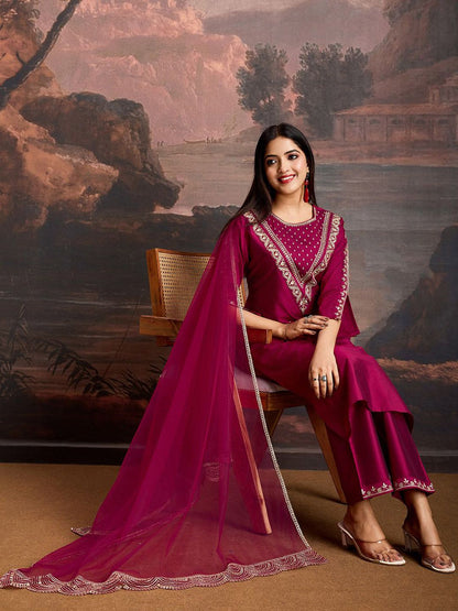 Dhiyona PD Women Embroidered Kurta & Trousers with Dupatta