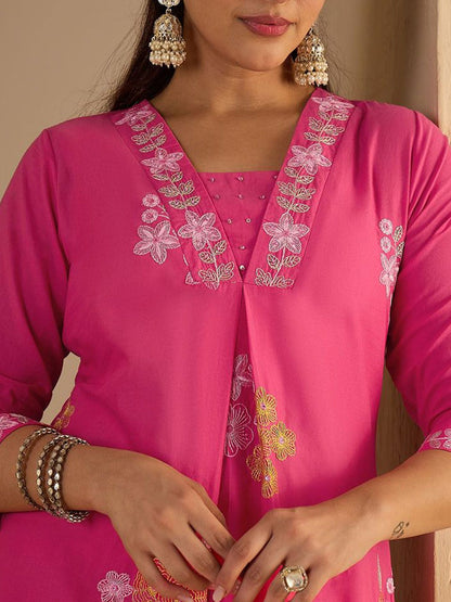 Dhiyona IE Women's Women Floral Printed Pure Cotton A-Line Kurta with Palazzos