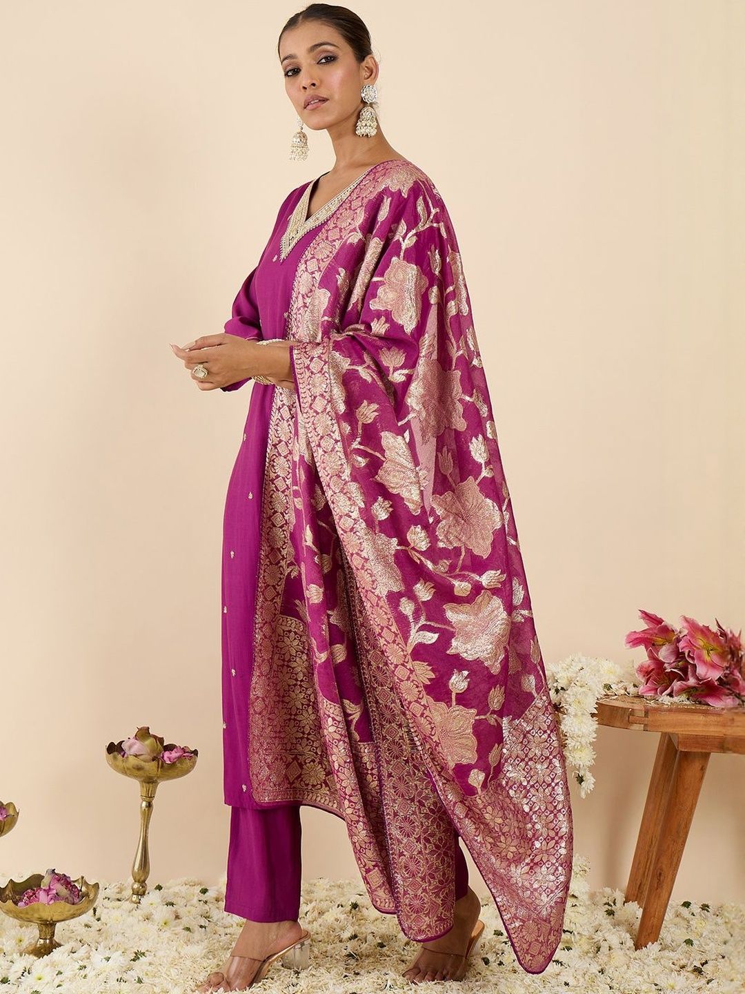 Yoke Design Thread Work Kurta With Palazzos