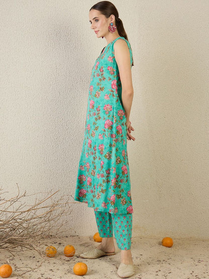 Women Floral Printed Regular Pure Cotton Kurta with Trousers