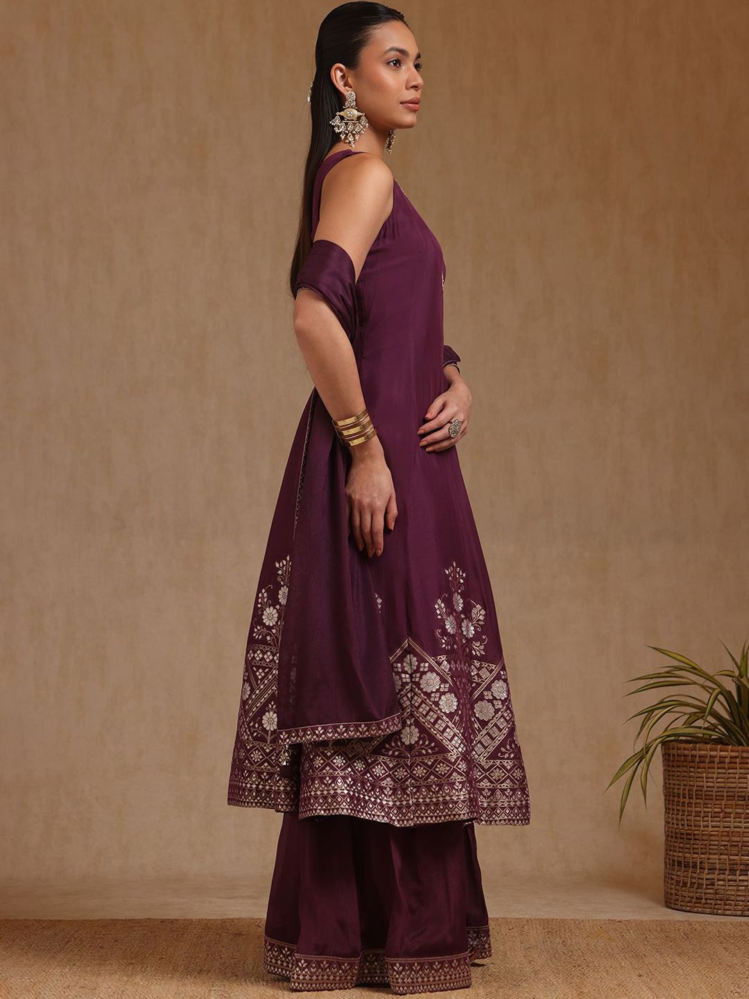 Dhiyona SO Women's Women Ethnic Motifs Regular Beads and Stones Kurta with Palazzos & With Dupatta