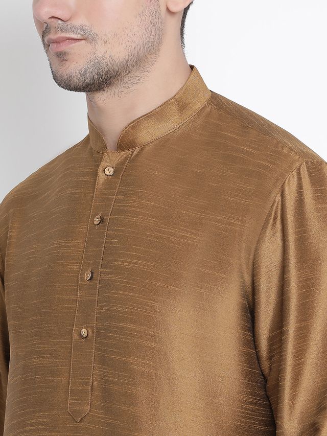 Men's Coffee Silk Blend Straight Kurta Pyjama Set