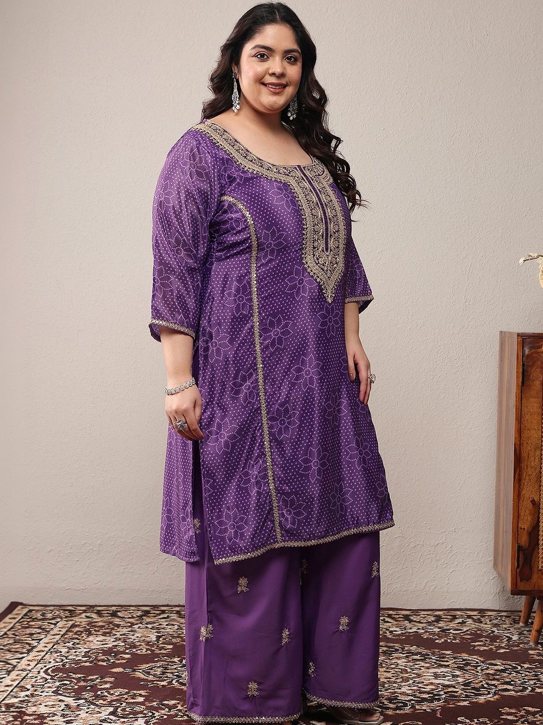 Dhiyona Women's Plus Size Ethnic Motifs Printed Kurta with Palazzos & With Dupatta