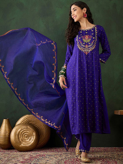 Dhiyona SN Women's Floral Embroidered A Line Kurta & Trouser With Dupatta