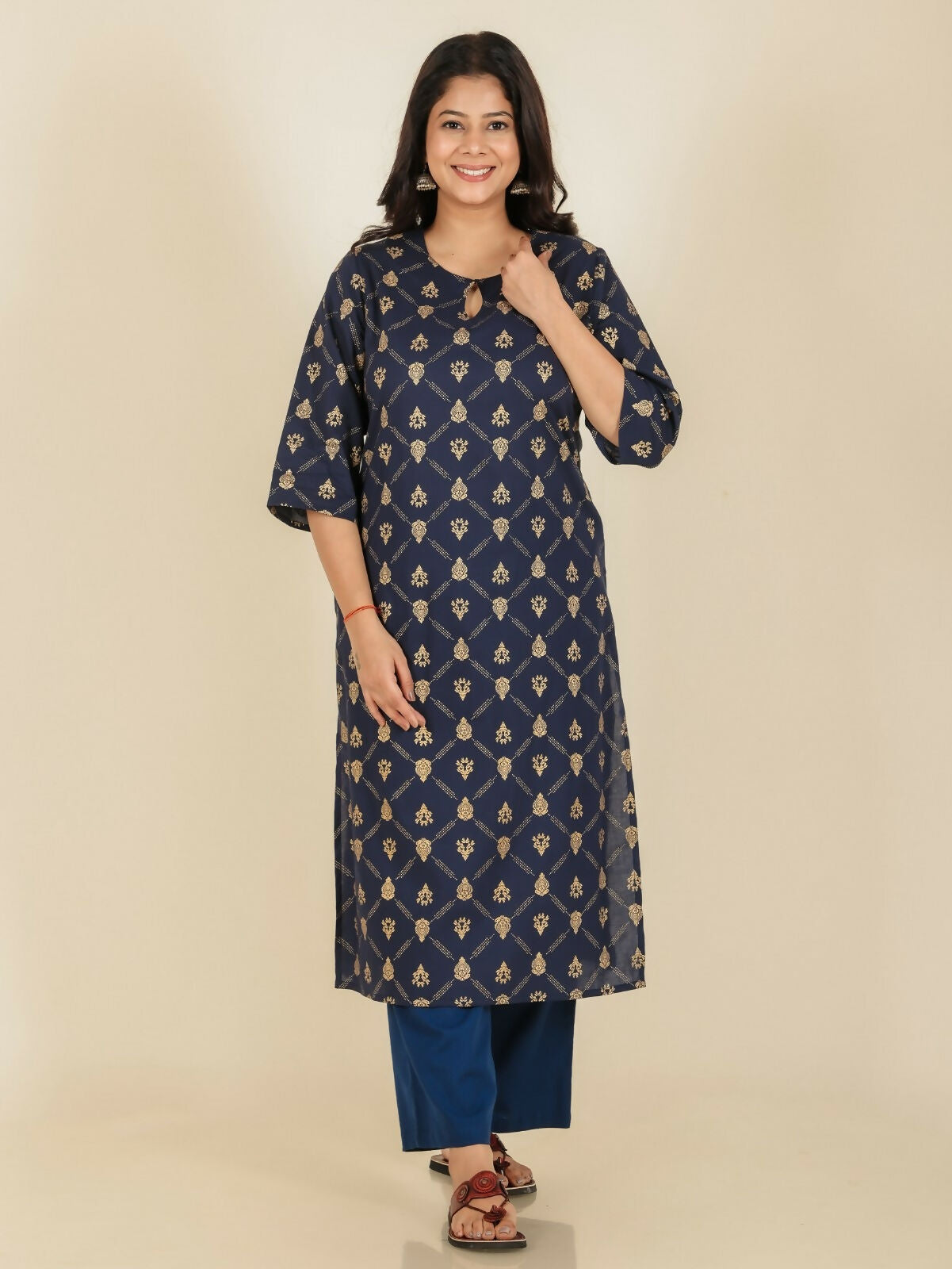Women's Straight Soft Cotton Floral Print Women's Kurta - Blue