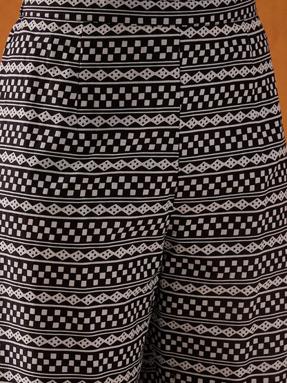 Dhiyona IE Geometric Printed Mirror Work Pure Cotton Straight Kurta With Palazzos & Dupatta