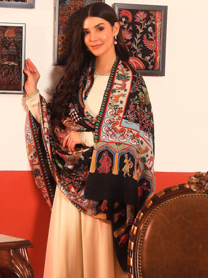 Dhiyona PA Ethnic Motifs Woven Design Naqqashi Pure Wool Kalamkari Shawl