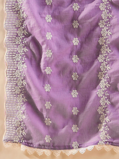 Dhiyona IE Women Ethnic Motifs Embroidered Regular Thread Work Pure Cotton Kurta with Trousers & With Dupatta