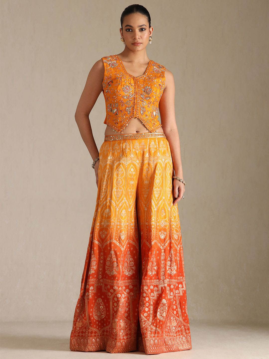 Dhiyona SO Women's Women Embroidered Crop Top Palazzos & Dupatta