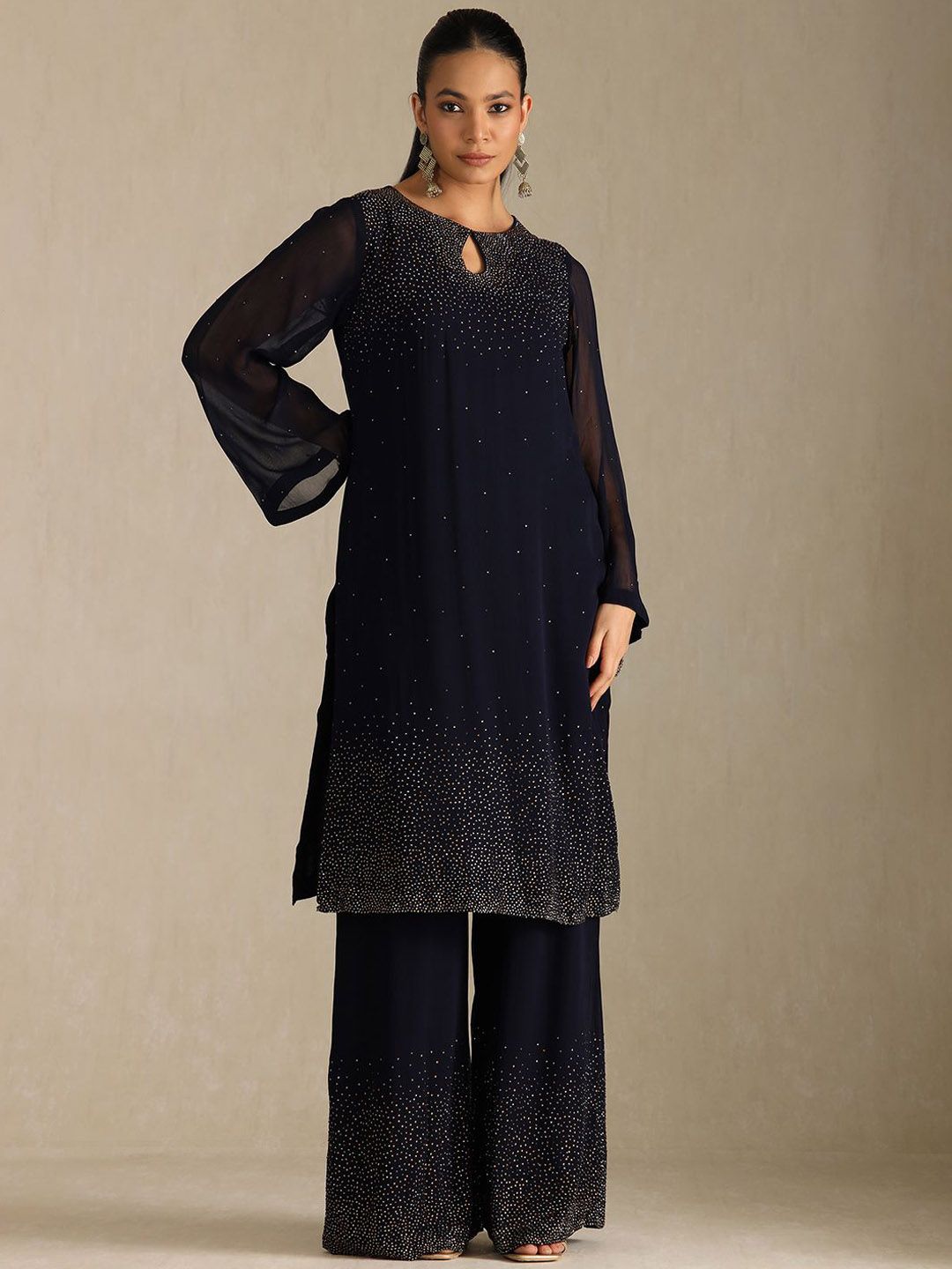 Dhiyona SO Women's Women Printed Regular Ethnic Motifs Beads and Stones Kurta Palazzos With Dupatta