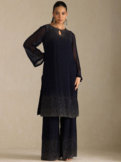 Dhiyona SO Women's Women Printed Regular Ethnic Motifs Beads and Stones Kurta Palazzos With Dupatta