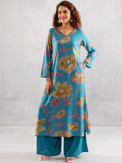 Dhiyona IS Women's Women Floral Printed Regular Kurta with Trousers