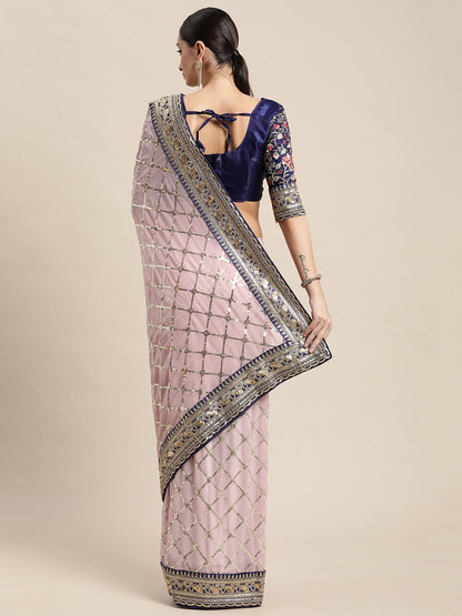 Dhiyona GR Women's Kaaveri Pink Heavy Georgette Sequence Embroidered Saree