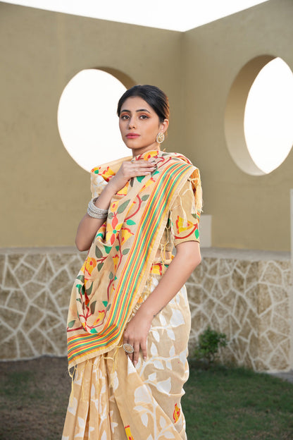 Dhiyona GR Women's Kaashi Beige Cotton Jamdani Saree