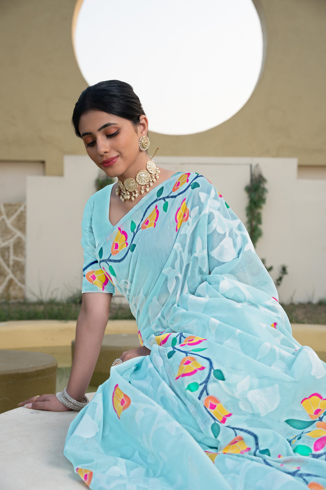 Dhiyona GR Women's Kaashi Sky Blue Cotton Jamdani Saree