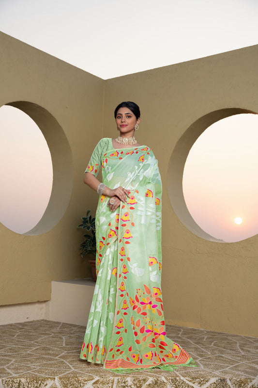 Dhiyona GR Women's Kaashi Green Cotton Jamdani Saree