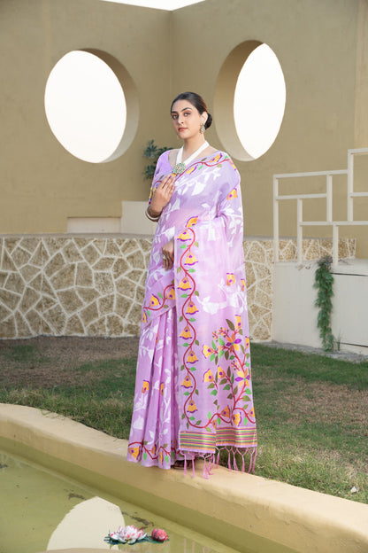 Dhiyona GR Women's Kaashi Lavender Cotton Jamdani Saree