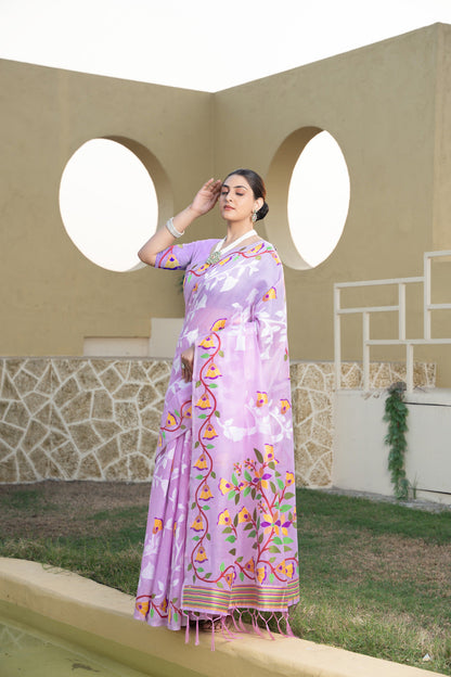 Dhiyona GR Women's Kaashi Lavender Cotton Jamdani Saree