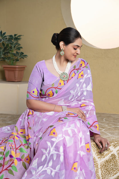 Dhiyona GR Women's Kaashi Lavender Cotton Jamdani Saree
