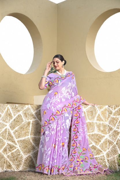 Dhiyona GR Women's Kaashi Lavender Cotton Jamdani Saree