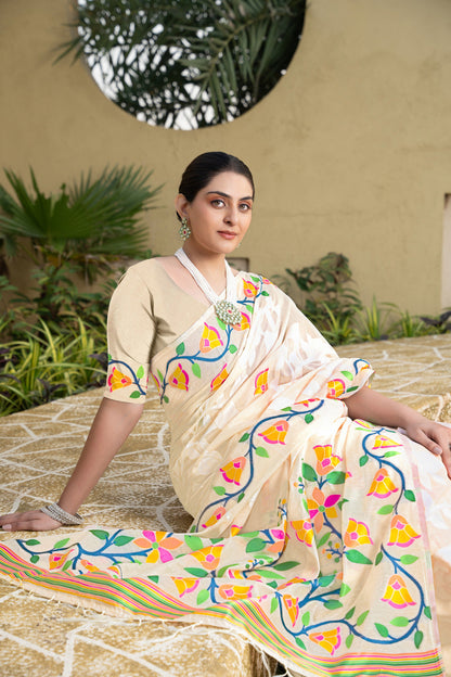 Dhiyona GR Women's Kaashi Off-White Cotton Jamdani Saree