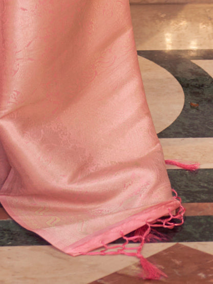 Women's Silk Blend Pink Woven Design Designer Saree With Blouse Piece