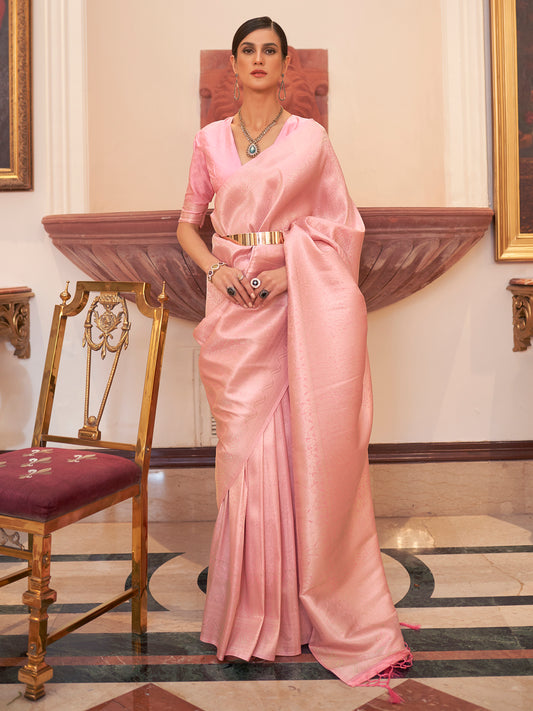 Women's Silk Blend Pink Woven Design Designer Saree With Blouse Piece