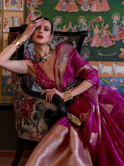 Women's Organza Purple Embellished Designer Saree With Blouse Piece