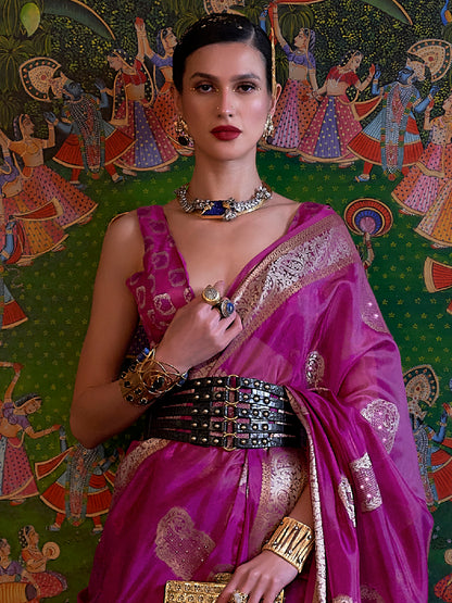 Women's Organza Purple Embellished Designer Saree With Blouse Piece