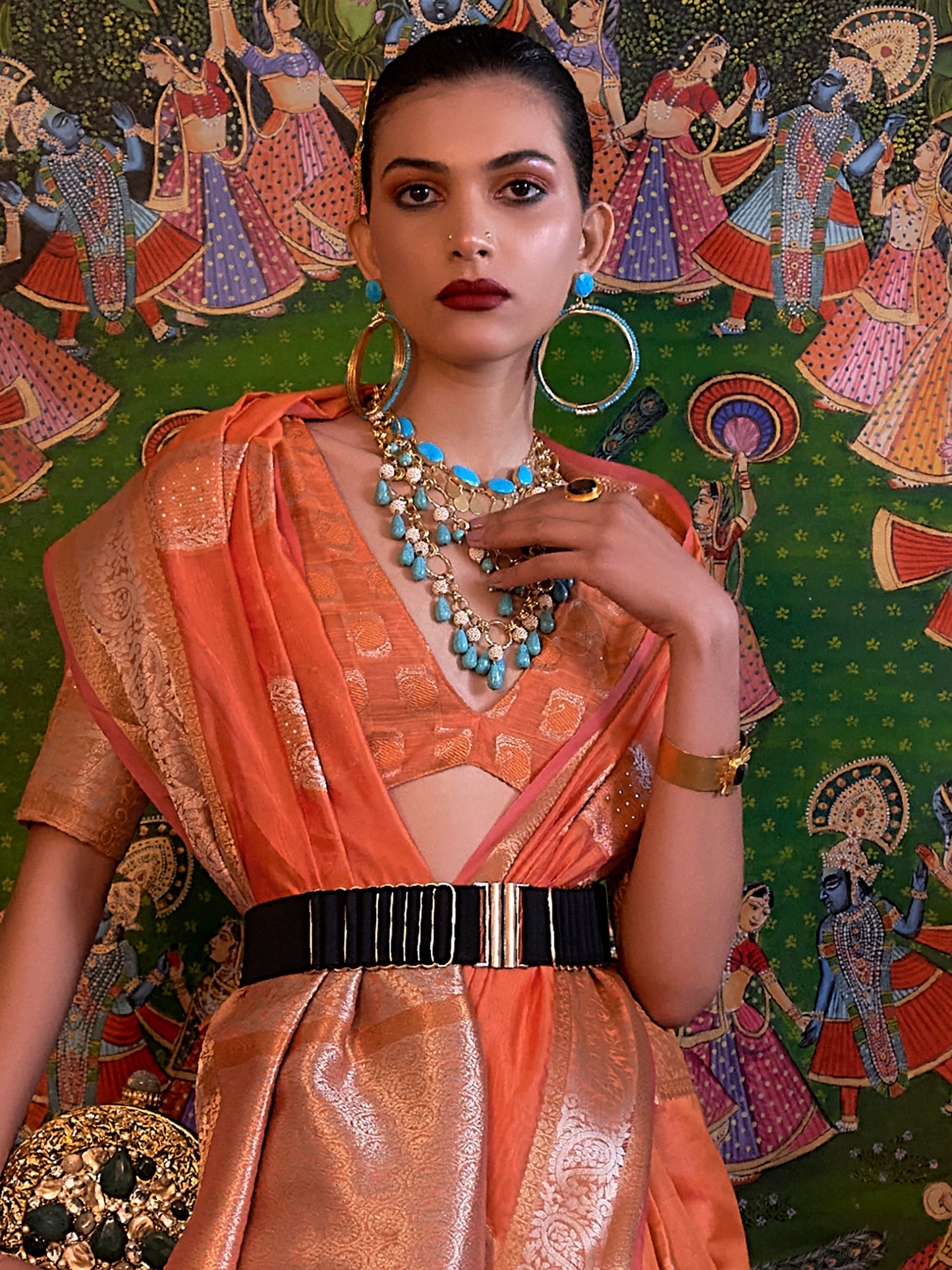 Women's Organza Peach Embellished Designer Saree With Blouse Piece