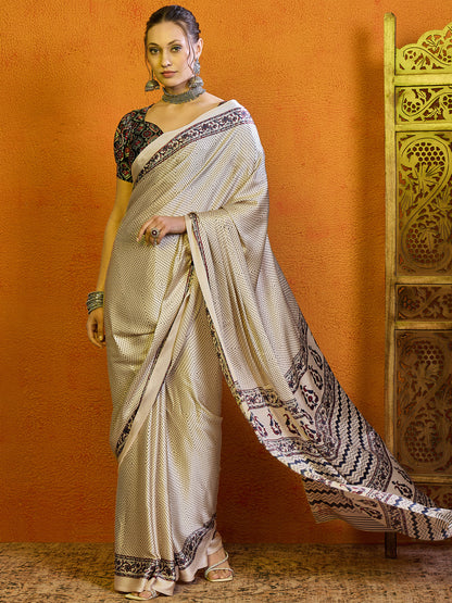 Women's Satin Teal green Printed Designer Saree With Blouse Piece