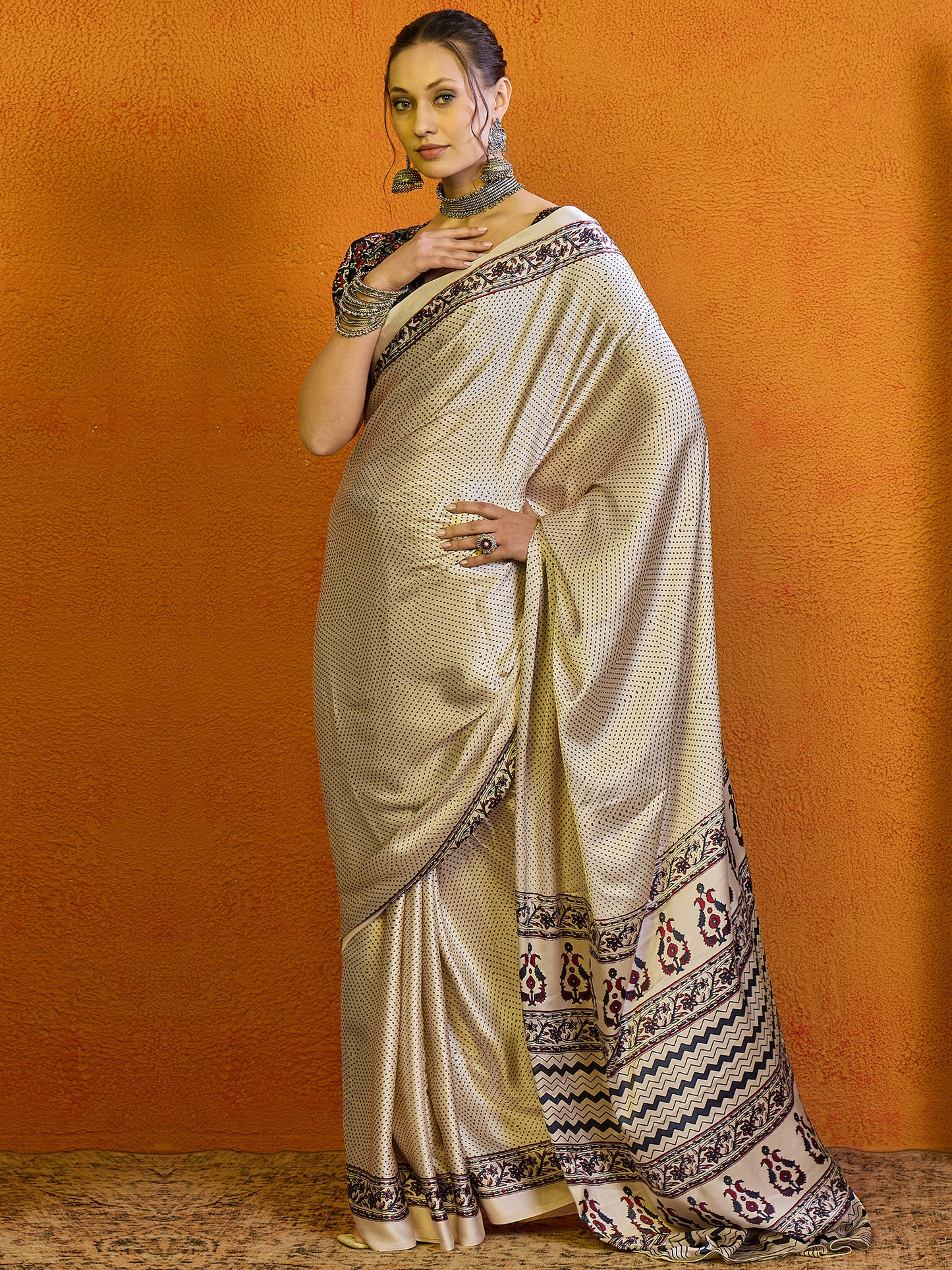 Women's Satin Teal green Printed Designer Saree With Blouse Piece