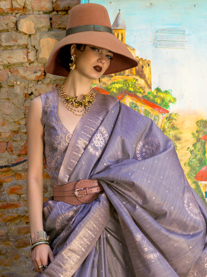 Women's Silk Blend Violet Woven Design Designer Saree With Blouse Piece