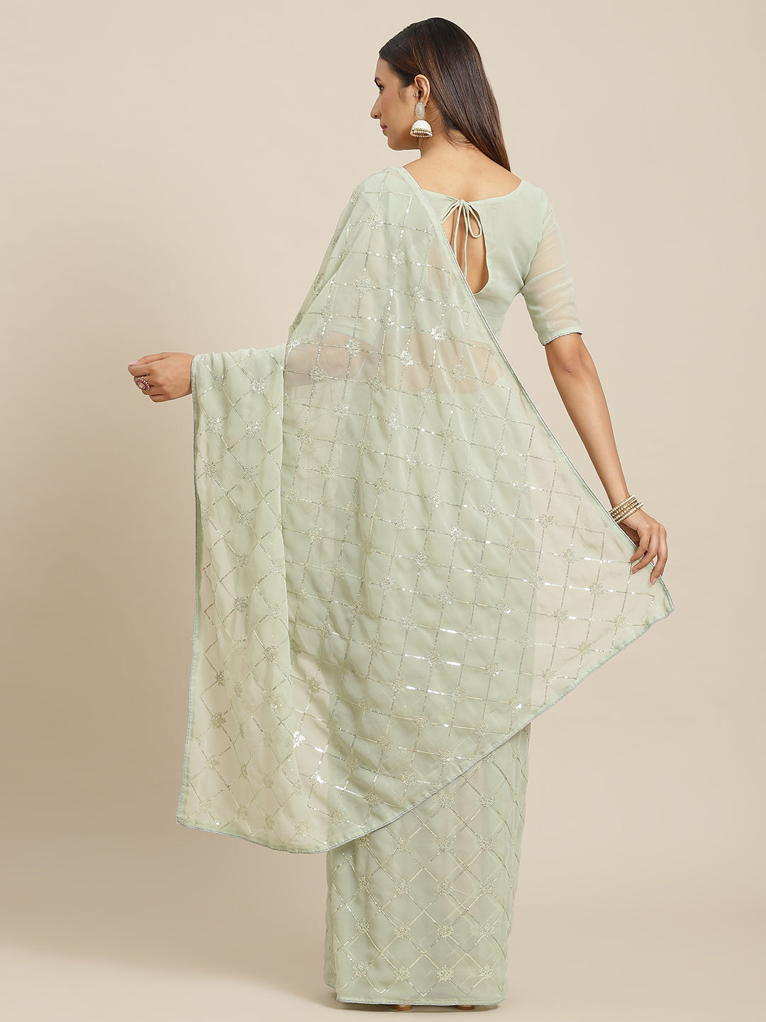 Dhiyona GR Women's Kaira Green Georgette Embellished Saree
