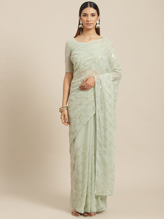 Dhiyona GR Women's Kaira Green Georgette Embellished Saree