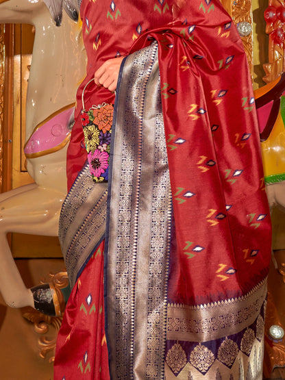 Women's Silk Blend Maroon Woven Design Designer Saree With Blouse Piece