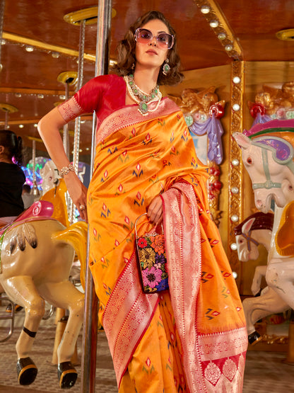 Women's Silk Blend Yellow Woven Design Designer Saree With Blouse Piece