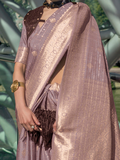 Women's Silk Blend Mauve Woven Design Designer Saree With Blouse Piece