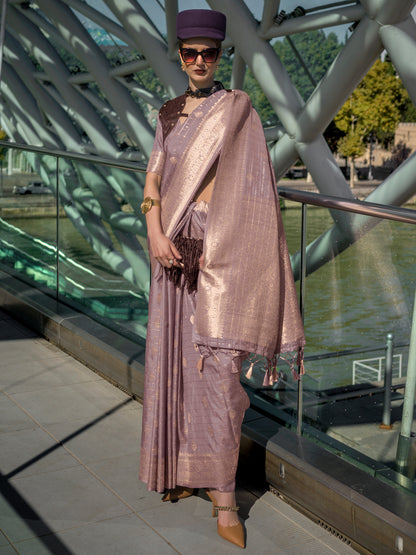 Women's Silk Blend Mauve Woven Design Designer Saree With Blouse Piece