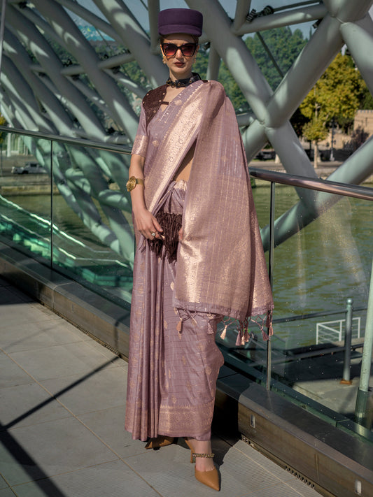 Women's Silk Blend Mauve Woven Design Designer Saree With Blouse Piece