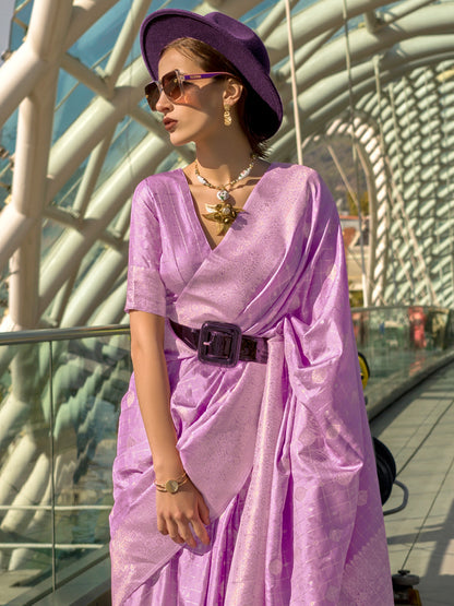 Women's Silk Blend Lavendar Woven Design Designer Saree With Blouse Piece
