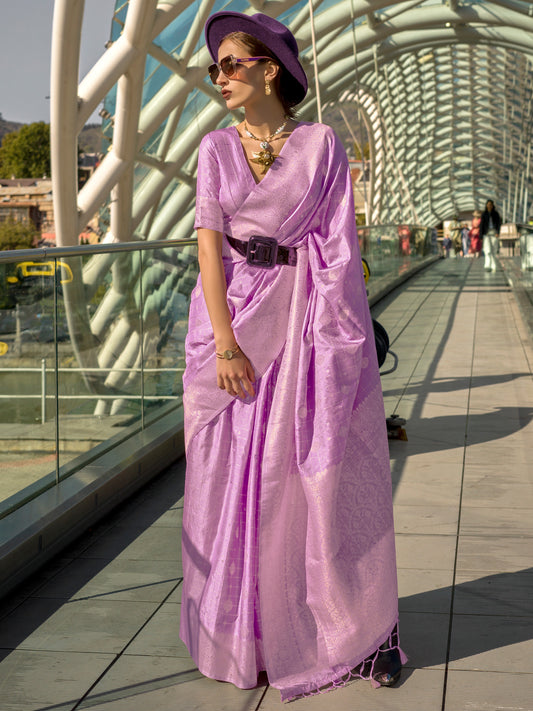 Women's Silk Blend Lavendar Woven Design Designer Saree With Blouse Piece