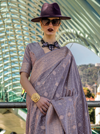 Women's Silk Blend Violet Woven Design Designer Saree With Blouse Piece