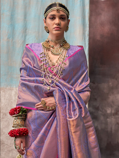 Women's Silk Blend Lavendar Woven Design Designer Saree With Blouse Piece