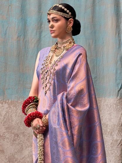 Women's Silk Blend Lavendar Woven Design Designer Saree With Blouse Piece