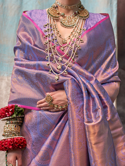Women's Silk Blend Lavendar Woven Design Designer Saree With Blouse Piece